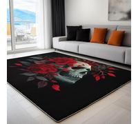 Alfombra Cuarto del bebé 120 x 180cm Rosas rojas calavera estilo fantasía oscura. Alfombras Habitacion Antideslizante Lavable Lavadora Moderna Carpete Dormitorio Comedor Pie Cama Pelo Corto Carpet