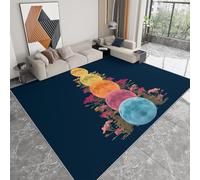 Alfombra Cuarto del Bebé Flores Coloridas Cielo Nocturno Luna Brillante 120 x 170 cm Alfombras, Habitacion Antideslizante Moderna Carpete Dormitorio Comedor Pie Cama Pelo Corto Pasillo Carpet Azul