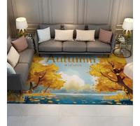 Alfombra Cuento Hadas otoño Árboles Amarillos Cielo Azul Lago Paisaje Patrón Alfombra Acento Alfombras área Plegables Pelo bajo para Dormitorio Estudio Comedor 120x240cm