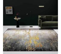 Alfombra de 110 x 150 cm, Lavable, Moderna, Suave, Antideslizante, Lavable a máquina, para Sala de Estar, Dormitorio, Cozy Décor Touch, Moderna, Abstracta, Tinta Negra y Amarilla