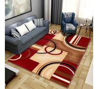 Alfombra de 110 x 150 cm, Lavable, Moderna, Suave, Antideslizante, Lavable a máquina, para Sala de Estar, Dormitorio, Cozy Décor Touch, Moderna, Retro, geométrica, Rojo, marrón.