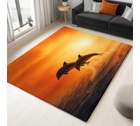 Alfombra de 160 x 230 cm, antideslizante, lavable, alfombra de pelo corto, puesta de sol, delfín, mar, alfombra para dormitorio, habitación infantil, salón, oficina, color amarillo, resistente