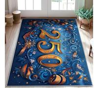 Alfombra de 250 áreas, diseño de estrellas y cintas de celebración, color azul, de pelo bajo, rectangular, no se desprende, para baño, mesita de noche, entrada, puerta, decoración de 3 x 5 pies