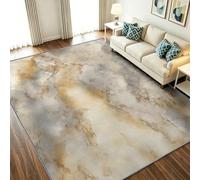 Alfombra de 80 x 150 cm, abstracta, moderna, suave, antideslizante, lavable, de pelo bajo, para dormitorio, decoración de oficina, alfombra de arena movediza con textura de mármol, color beige