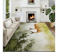 Alfombra de acuarela lavable a máquina, 100 x 160 cm, antideslizante, diseño de ciervo, roble, para sala de estar, dormitorio, comedor, habitación de los niños, mesita de noche, cocina y salón