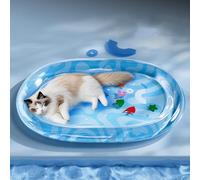 Alfombra de agua para gatos con temática de océano con peces - Alfombra de juego antideslizante gruesa con patrón de pez flotante, juguete interactivo para gatos de interior de verano, alfombra de