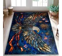 Alfombra de águila, diseño patriótico de estrellas, fuegos artificiales, día de la independencia, color azul, de pelo bajo, rectangular, no se desprende, para entrada, baño, cocina, puerta, decoración