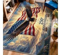 Alfombra de águila, patriótica y realista bandera de Estados Unidos, estrellas, aniversario, rojo, pelo bajo, borde borde, alfombra rectangular para sala de estar, dormitorio, pasillo, escritorio