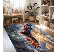 Alfombra de águila, patriótica y realista con diseño de montañas, río, aniversario, color rojo, de pelo bajo, esponjas, para interiores, alfombras que no se desprenden, para sala de estar, dormitorio