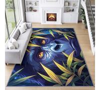 Alfombra de animales salvajes para sala de estar, 120 x 170 cm, diseño de gorila con espalda plateada selva, lavable a máquina, para dormitorio, suave, pelo corto, antideslizante, alfombra clásica