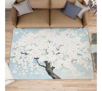 Alfombra de árbol con flores blancas para sala de estar, 120 x 170 cm, alfombra de noche para dormitorio, flores de acuarela, alfombra de oficina, antideslizante, lavable, para cocina, habitación de