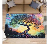 Alfombra de árbol de fantasía para sala de estar, grande, 160 x 230 cm, diseño de cielo fluido, alfombra para dormitorio, pintura al óleo abstracta, no se desprende, para guardería, oficina, sala de