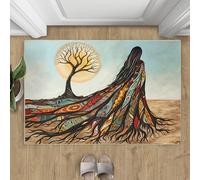 Alfombra de árbol de la vida, alfombra bohemia para sala de estar, alfombra de árbol para dormitorio, antideslizante, lavable, alfombra de pelo corto, decoración del hogar de arte natural, 120 x 180