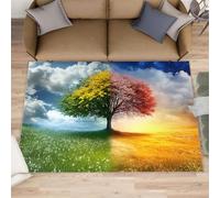 Alfombra de árbol de temporada, grande, 160 x 230 cm, diseño de cielo al atardecer, alfombra para dormitorio, alfombra de suelo de surrealismo de ensueño, no se desprende, para guardería, oficina