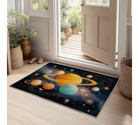 Alfombra de área 140 x 200 cm, Antideslizante Lavables en Lavadora Negro Fantasía Espacio Anillos Estelares Planetas no desprende pelusa fácil cuidado, ideal para zonas de alto tránsito para niños