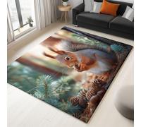 Alfombra de área 80 x 150 cm, Antideslizante Lavables en Lavadora Verde Animales Salvajes Ardillas Bosque De Pinos no desprende pelusa fácil cuidado, ideal para zonas de alto tránsito para niños