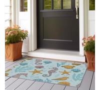 Alfombra de área amarilla con diseño de estrellas de mar y conchas marinas para interiores, antideslizante, lavable, de pelo bajo, diseño geométrico nórdico, triángulos, para dormitorio de niños