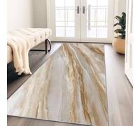 Alfombra de área beige lavable a máquina para sala de estar, elegante mármol dorado, antideslizante, grande, no desprende pelusa, alfombra de pelo bajo, para dormitorio, comedor y oficina en casa