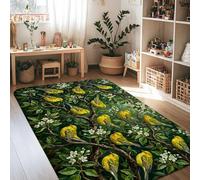 Alfombra de área canaria, diseño de ramas botánicas, color amarillo, antideslizante, estética, rectangular, para el hogar, sala de estar, dormitorio, dormitorio universitario, cocina, decoración de 4