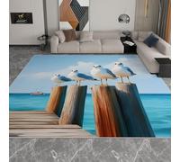Alfombra de área Cielo Azul Muelle Gaviotas Impresa Alfombra Sala de Estar Lavable Dormitorio, 140 x 200 cm Dibujos Animados Mat hogar - Colorful para Cocina Cuarto de baño Dormitorio Entrada