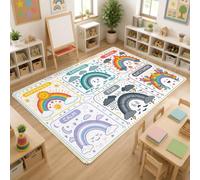 Alfombra de área con diseño de arco iris, lúdica y educativa, con diseño de nube, multicolor, para interiores, no se desprende, para decoración de aula, área de lectura, 5 x 7 pies