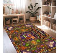 Alfombra de área con diseño de ardilla, calabazas y brujas, para Halloween, color violeta, antideslizante, para interiores, alfombras que no se desprenden, para sala de estar, dormitorio, decoración