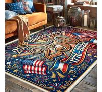 Alfombra de área con diseño de banderas, estrellas patrióticas, fuegos artificiales, día de la independencia, color rojo, de pelo bajo, estética, rectangular, para el hogar, sala de estar, dormitorio