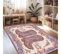 Alfombra de área con diseño de botas vaqueras, flores rústicas, lavanda, otoño, pastel, melocotón, antideslizante, resistente a la decoloración, alfombras estéticas para el hogar, sala de estar