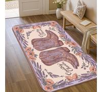Alfombra de área con diseño de botas vaqueras, flores rústicas, lavanda, otoño, pastel, melocotón, pelo bajo, alfombra rectangular con detalles impresos, alfombra para entrada, baño, lavandería