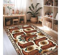 Alfombra de área con diseño de botas vaqueras, girasoles rústicos occidentales, rosas, color marrón otoño, antideslizante, alfombra rectangular para sala de estar, dormitorio, debajo de la mesa