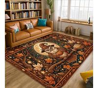 Alfombra de área con diseño de búho, hojas de otoño, luna, Halloween, naranja, pelo bajo, borde de esponja, para el hogar, alfombra rectangular para sala de estar, dormitorio, nuevo hogar, comedor