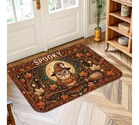 Alfombra de área con diseño de búho, hojas de otoño, luna, Halloween, naranja, pelo bajo, esponja, resistente a la decoloración, entrada, baño, cocina, puerta, decoración de 2 x 3 pies