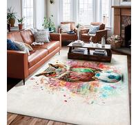 Alfombra de área con diseño de búho, pelota de fútbol artística, sin salpicaduras de color, multicolor, pelo bajo, alfombra rectangular para interiores, no se desprende, para sala de estar, dormitorio