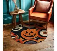 Alfombra de área con diseño de calabaza, círculo sonriente festivo, Halloween, naranja, pelo bajo, espuma, para el hogar, interiores, no se desprende, para entrada, baño, lavandería, decoración de