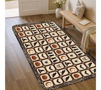 Alfombra de área con diseño de calabazas, murciélago, sombrero de bruja, Halloween, beige, pelo bajo, alfombra rectangular que no se desprende, para entrada, baño, cocina, puerta, decoración de 3 x 5