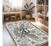 Alfombra de área con diseño de calavera, alas góticas, rosas, color negro, de pelo bajo, rectangular, alfombra de suelo para sala de estar, dormitorio, comedor, escritorio, oficina, decoración de 4 x