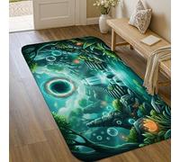 Alfombra de área con diseño de cascada, diseño de burbujas y rocas, primavera, color verde azulado, de pelo bajo, alfombra rectangular con detalles impresos, para lavandería, baño, puerta, entrada