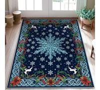 Alfombra de área con diseño de copo de nieve, diseño de reno celta para invierno, color azul marino, antideslizante, antideslizante, estético, alfombra rectangular para baño, entrada, cocina, mesita
