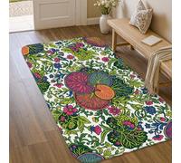 Alfombra de área con diseño de hojas, floral, bohemio, círculo, primavera, verde, antideslizante, para interiores, no se desprende, para baño, lavandería, cocina, entrada, decoración de 3 x 5 pies