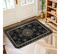 Alfombra de área con diseño de luna creciente, diseño bohemio y moderno de estrellas geométricas, color negro, antideslizante, resistente a la decoloración, entrada, baño, lavandería, decoración de