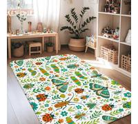 Alfombra de área con diseño de mariposa, oruga de la naturaleza primaveral de mariquita, color verde, de pelo bajo, alfombra rectangular para interiores, no se desprende, para sala de estar