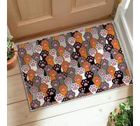 Alfombra de área con diseño de patas, diseño moderno de corazones, color melocotón, pelo bajo, no se desprende, para entrada, baño, lavandería, decoración de mesita de noche, 2 x 3 pies