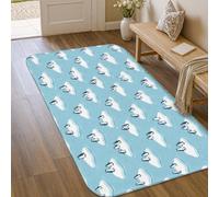 Alfombra de área con diseño de pingüinos, diseño de iceberg de nieve e invierno, azul, pelo bajo, esponja, para interiores, no se desprende, para baño, entrada, mesita de noche, decoración de puerta