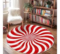 Alfombra de área con diseño de remolino, color rojo y blanco, con parte trasera antideslizante, para el hogar, suelo, decoración de baño, entrada, cocina, mesita de noche, 4 x 4 pies