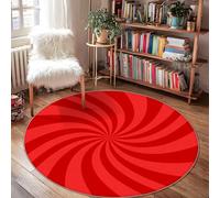 Alfombra de área con diseño de remolino, diseño de rayas circulares, color rojo, antideslizante, borde trasero, alfombra circular para baño, lavandería, cocina, entrada, decoración de 4 x 4 pies