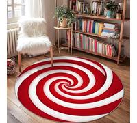 Alfombra de área con diseño de remolino, diseño de rayas modernas y festivas, color rojo, de pelo bajo, para el hogar, hogar, entrada, mesita de noche, lavandería, decoración de 4 x 4 pies