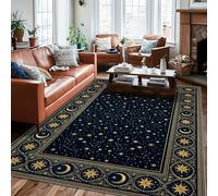 Alfombra de área con estrellas, celestial elegante diseño de constelaciones de luna, color azul marino, de pelo bajo, para el hogar, no se desprende, para sala de estar, dormitorio, comedor
