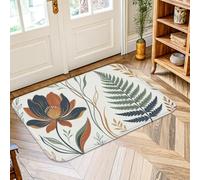 Alfombra de área con flores, botánica natural con hojas de helecho verde primaveral, antideslizante, alfombra de borde de borde, entrada, baño, lavandería, decoración de mesita de noche, 2 x 3 pies