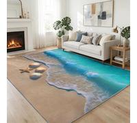 Alfombra de área de 140 x 200 cm, diseño de conchas marinas y estrellas de mar, lavable, antideslizante, para fotografía, dormitorio, sala de estar, pelo corto, no se desprende, fácil de limpiar