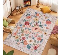 Alfombra de área de 160 x 230 cm, suave, de pelo corto, antideslizante, lavable a máquina, para siempre, dormitorio y cocina, patrones florales tradicionales modernos en varios colores, beige.